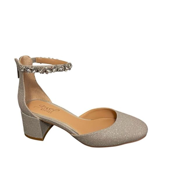 Jewel Badgley Mischka Cathleen Block Heels Glitter Silver Size 7 NEW - Picture 1 of 5